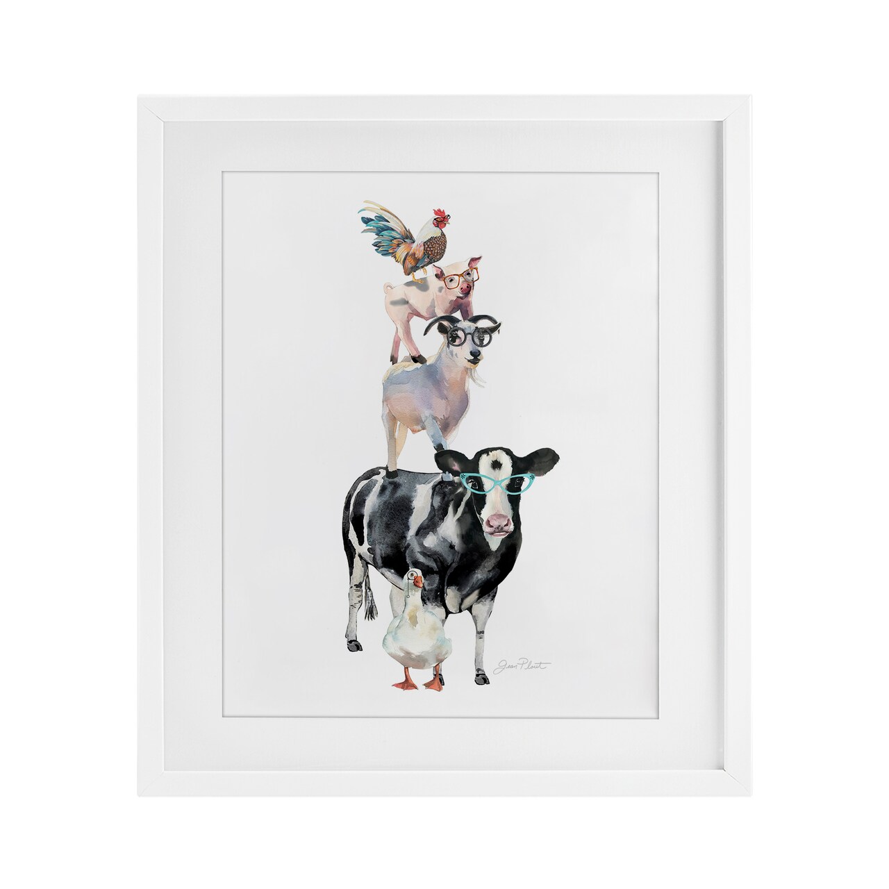 Stupell Industries Farm Animal Family Framed Print Under Glass, design by Jean Plout